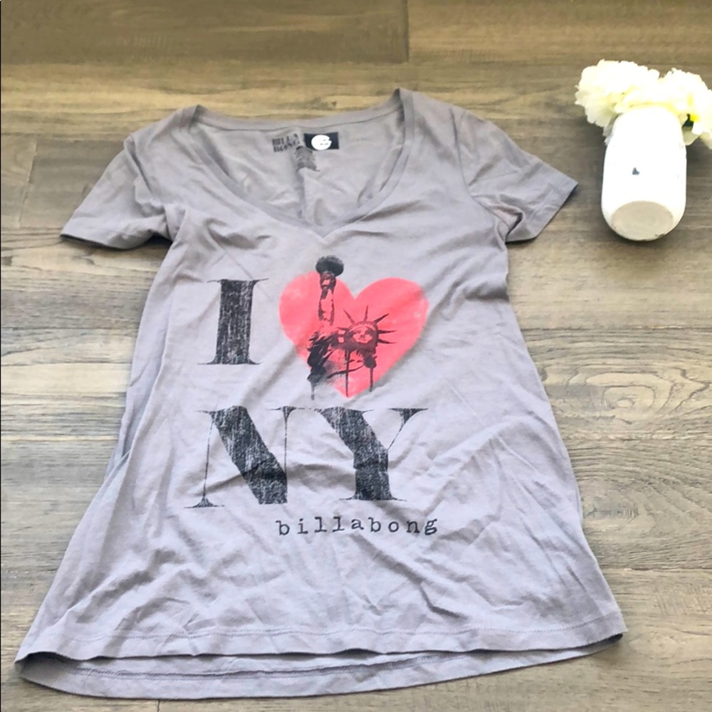 Billabong Gray Tee with Pink Heart NY Graphic